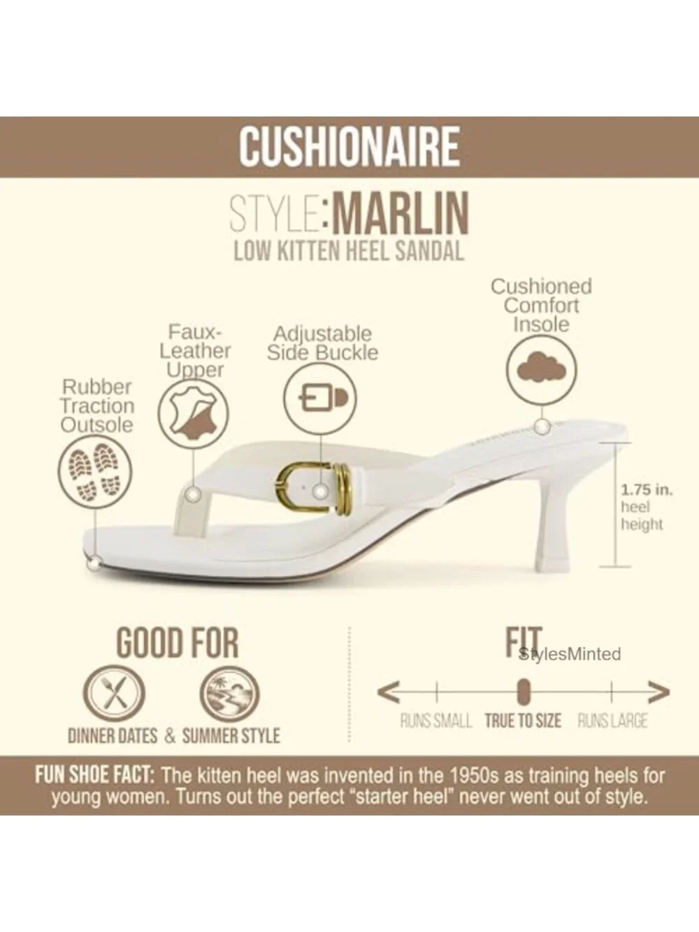 Cushioned Kitten Heel Sandals Adjustable Buckle Square Toe Dressy Low Heel